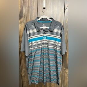 Oakley Gray and Blue Striped Performance Polo Golf Shirt